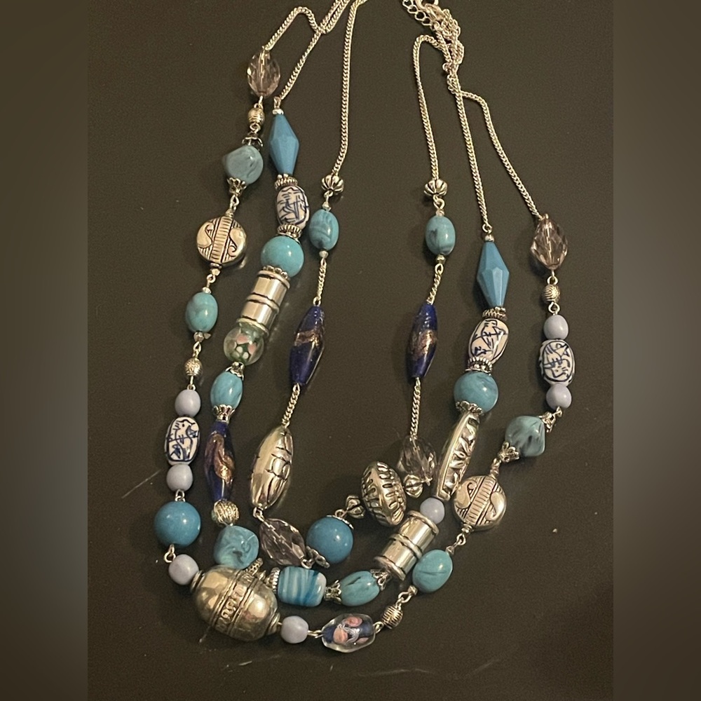 AVON Vintage Statement Necklace Triple Chain and matching earrings